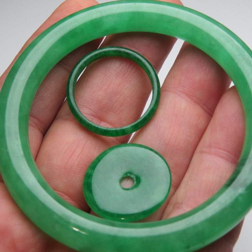 "Natural Jade bangle +   FREE Jade Ring & Jade Donut 57mm-52mm "